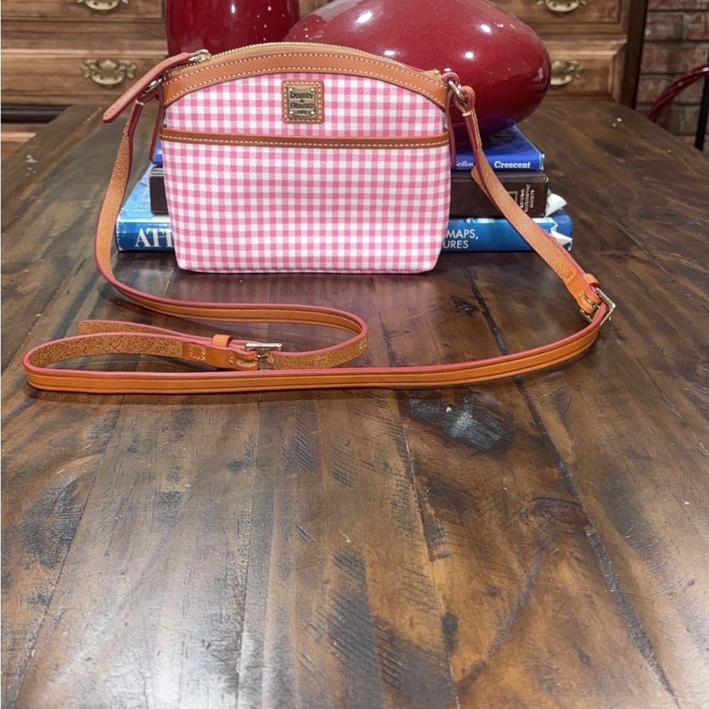 Dooney & Bourke Pink and Tan Gingham Crossbody Bag